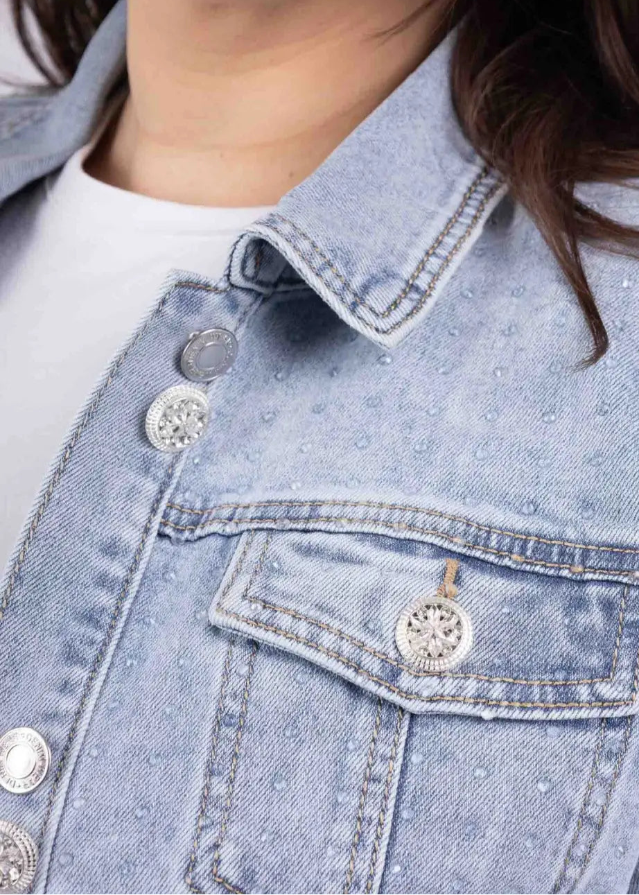 Vaaleansininen timanttikuvioitu farkkurotsi naisille – hurmaava look arkeen ja juhlaan, ei jousta.