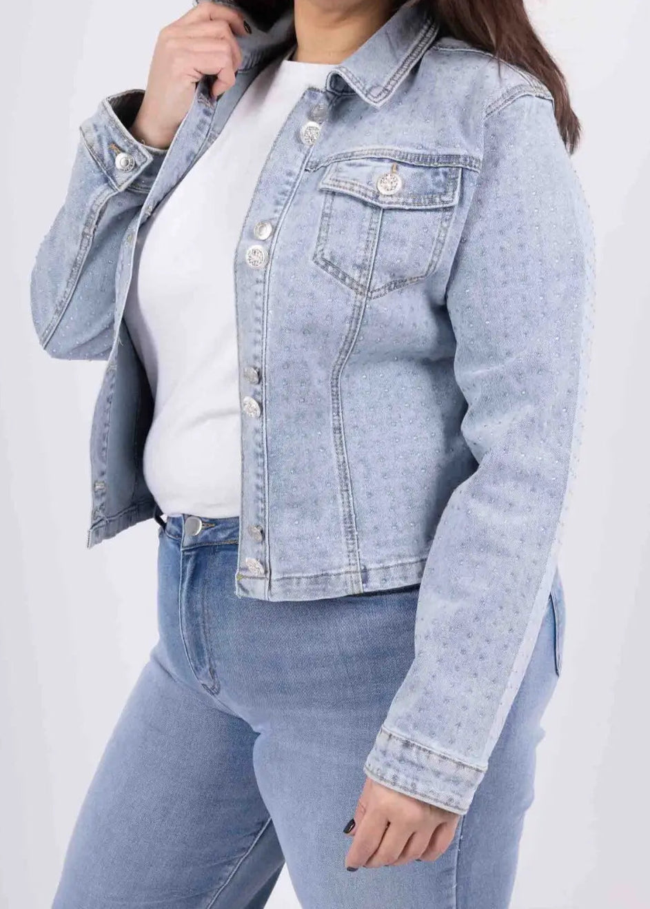 Vaaleansininen timanttikuvioitu farkkurotsi naisille – hurmaava look arkeen ja juhlaan, ei jousta.