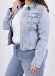 Vaaleansininen timanttikuvioitu farkkurotsi naisille – hurmaava look arkeen ja juhlaan, ei jousta.