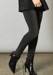 Naisten mustat jeggingsit, korkea vyötärö, strassikoristeet, kulutettu farkkulook, mukava stretch-materiaali