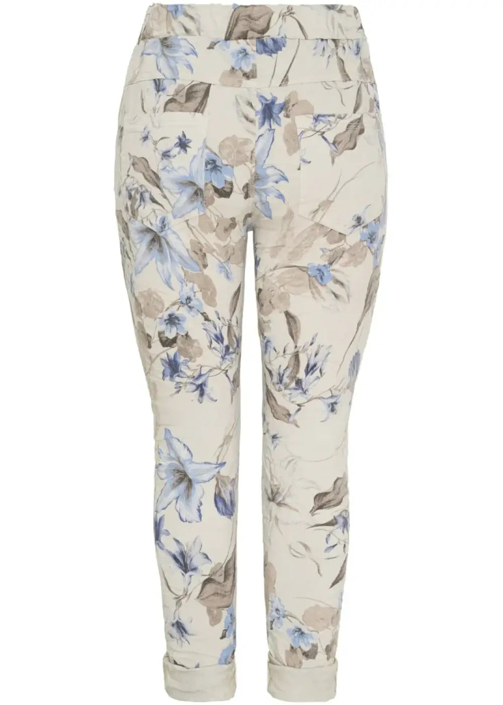 Marta du Chateau naisten kukkakuvioidut stretch-housut, joustava vyötärö kiristysnarulla, taskut edessä ja takana.