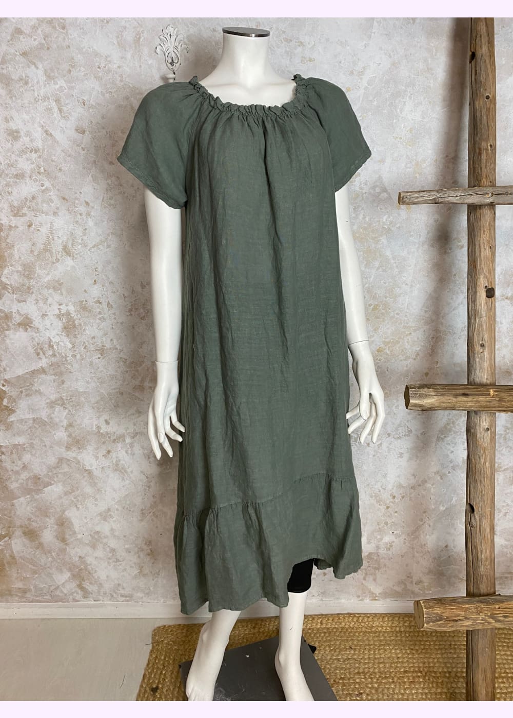 Pellavamekko nancy eri värejä 0425 - khaki - mekko