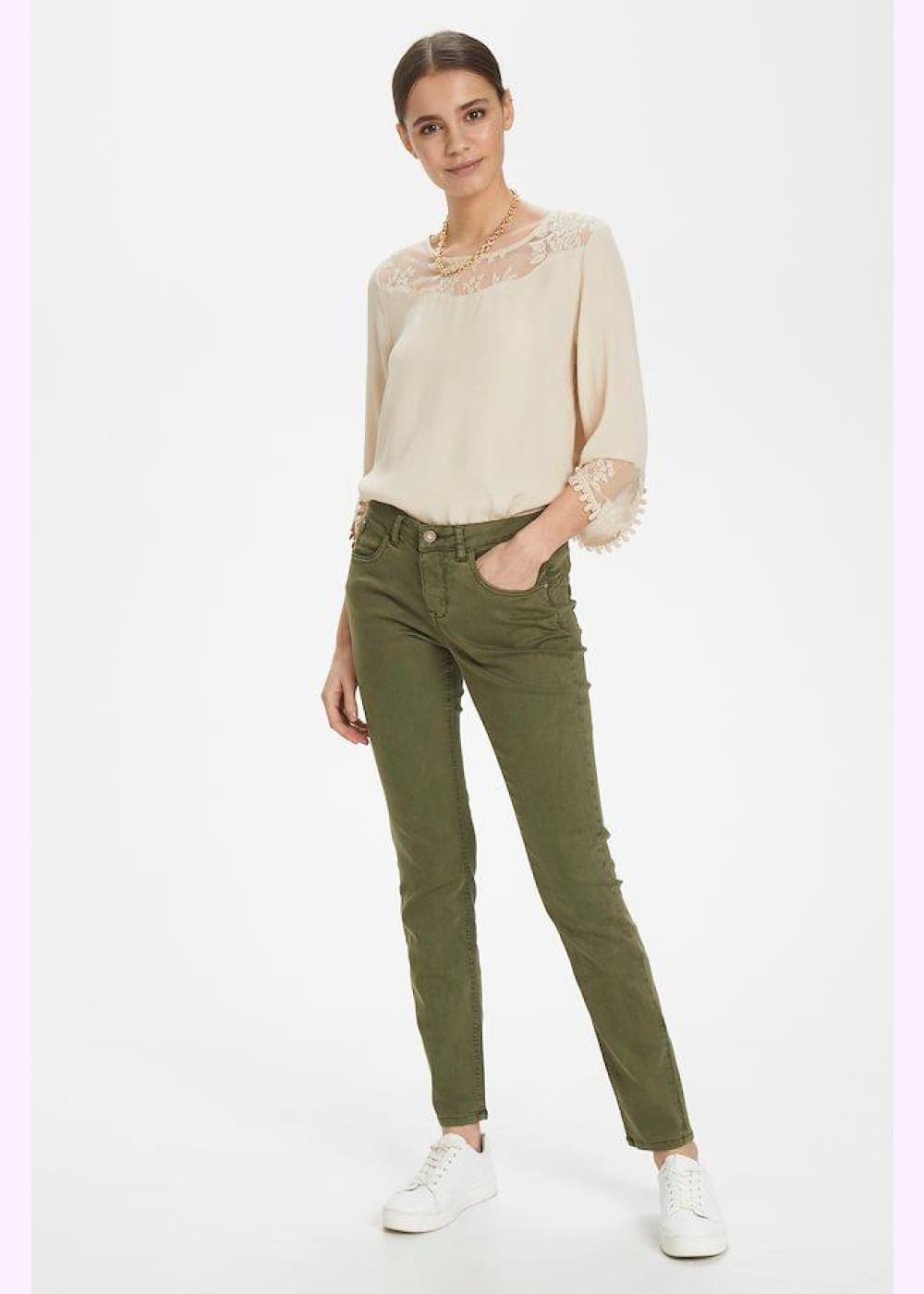 Twill housut lottecr cream vihreä - housut