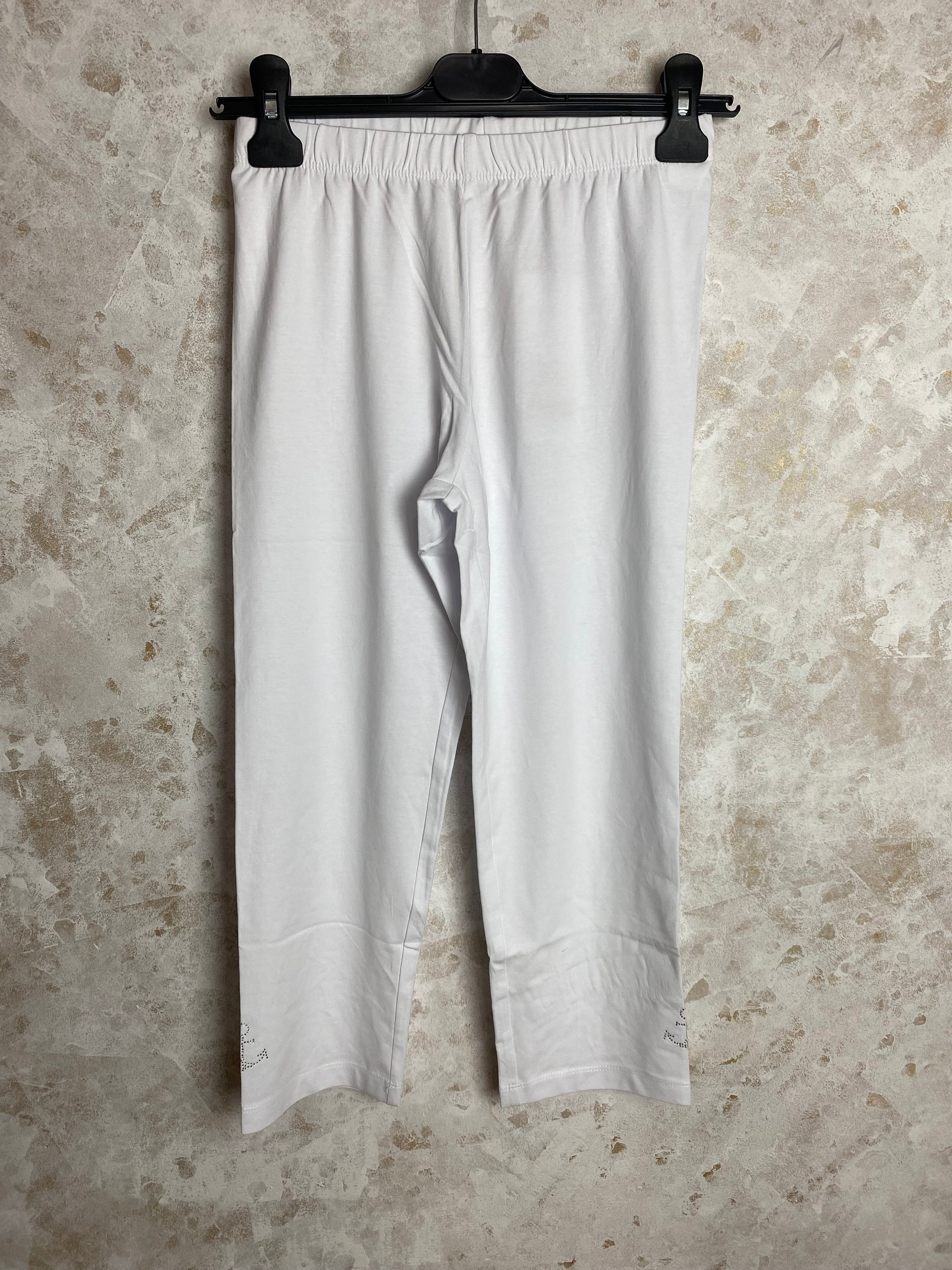 Naisten valkoiset trikoocaprit, ankkuriblingi lahkeissa, ohut joustava trikoo ja korkea vyötärö