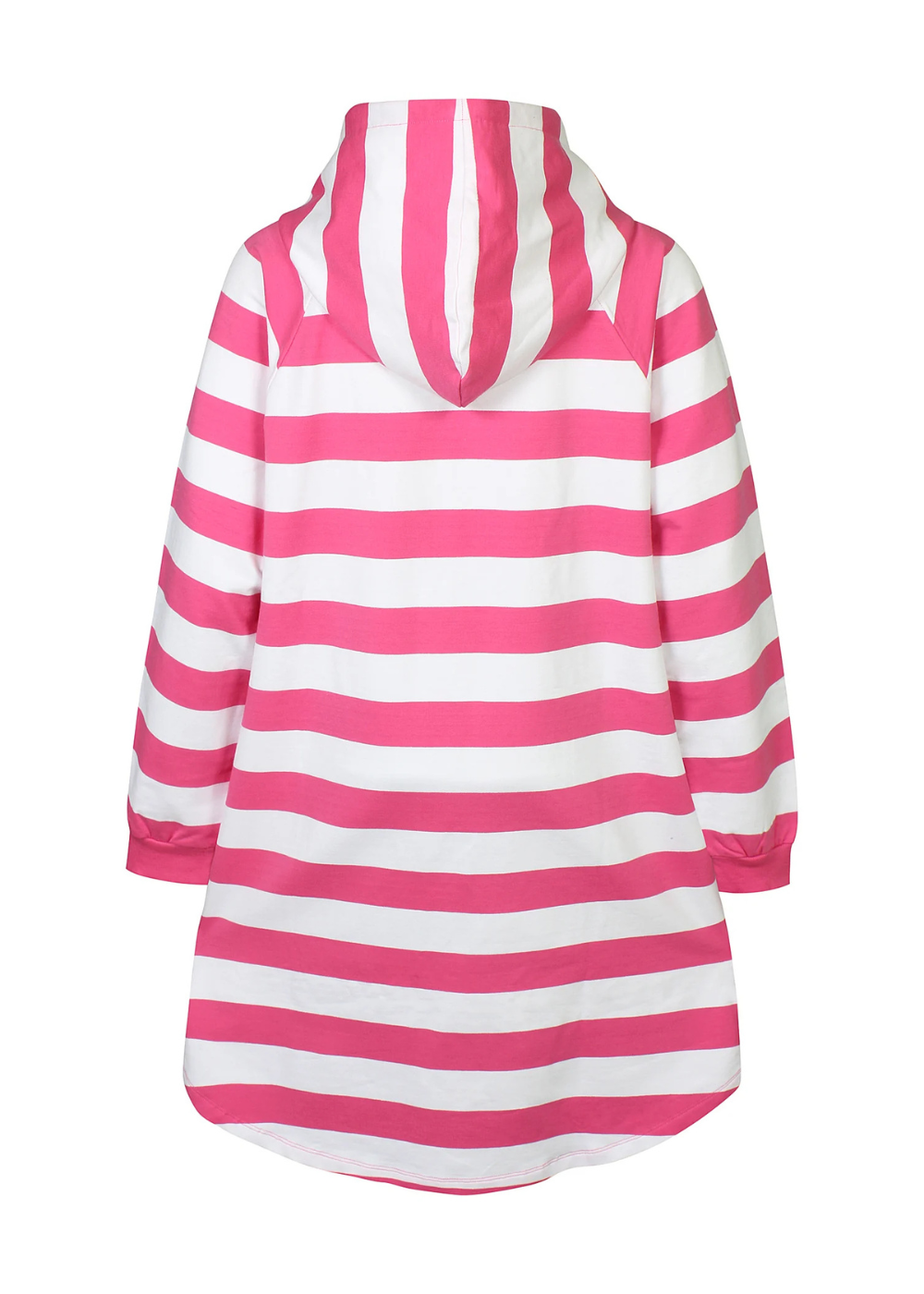 Naisten raitakuosinen hupparimekko, paksu joustava college, pitkät hihat, taskut sivuissa ja kaareva helma halkioilla