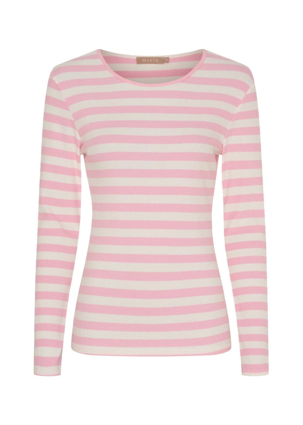 Naisten pirteä pitkähihainen ribbipusero raidallisella kuosilla, joustava materiaali, naisellinen malli ja O-pääntie