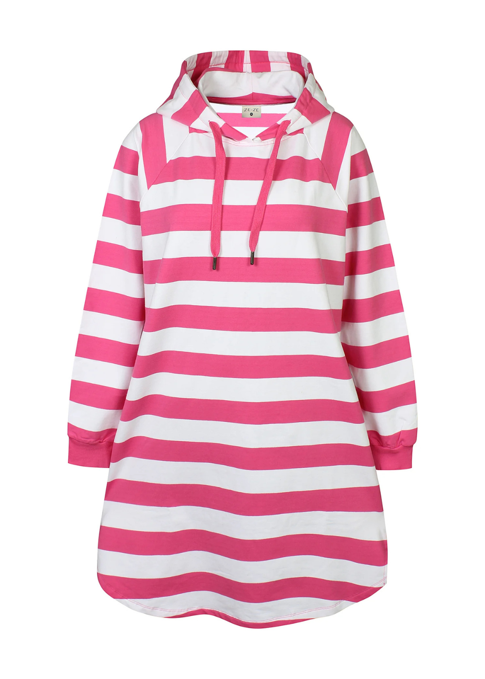 Naisten raitakuosinen hupparimekko, paksu joustava college, pitkät hihat, taskut sivuissa ja kaareva helma halkioilla