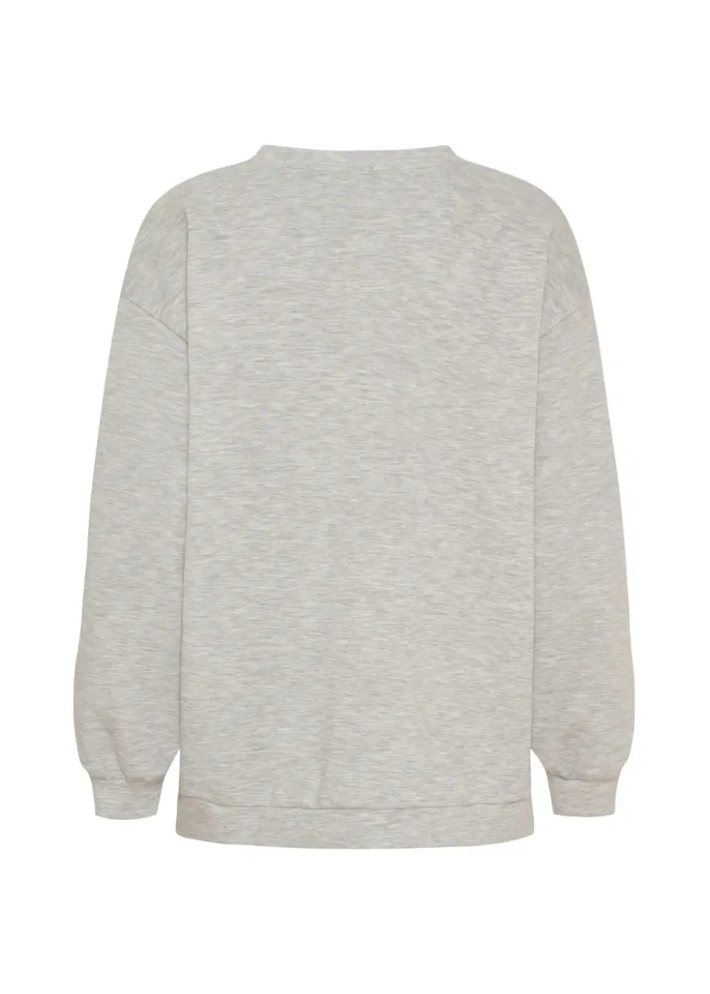 Harmaa-pinkki oversized collegepaita printtikuviolla, pehmeä ja joustava materiaali, pitkät hihat ja O-pääntie