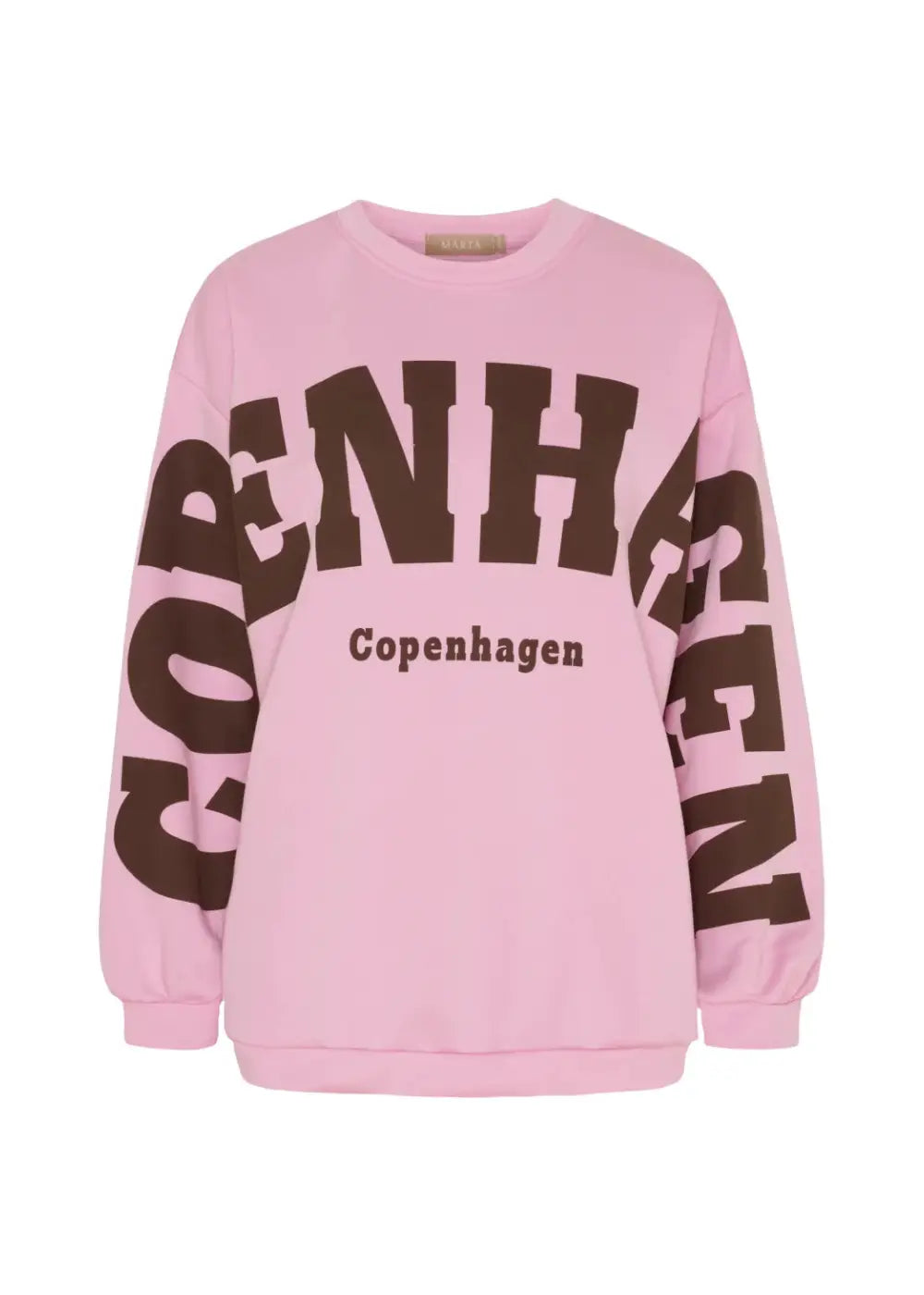 Pinkki oversized collegepaita printtikuviolla, pehmeä ja joustava materiaali, pitkät hihat ja O-pääntie