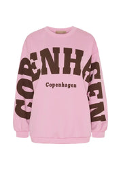 Pinkki oversized collegepaita printtikuviolla, pehmeä ja joustava materiaali, pitkät hihat ja O-pääntie