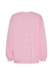 Pinkki oversized collegepaita printtikuviolla, pehmeä ja joustava materiaali, pitkät hihat ja O-pääntie
