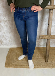 Trendikkäät korkeavyötäröiset jeggingsit naisille, pehmeä stretch, kuminauhavyötärö, kapeneva lahje ja käytännölliset taskut