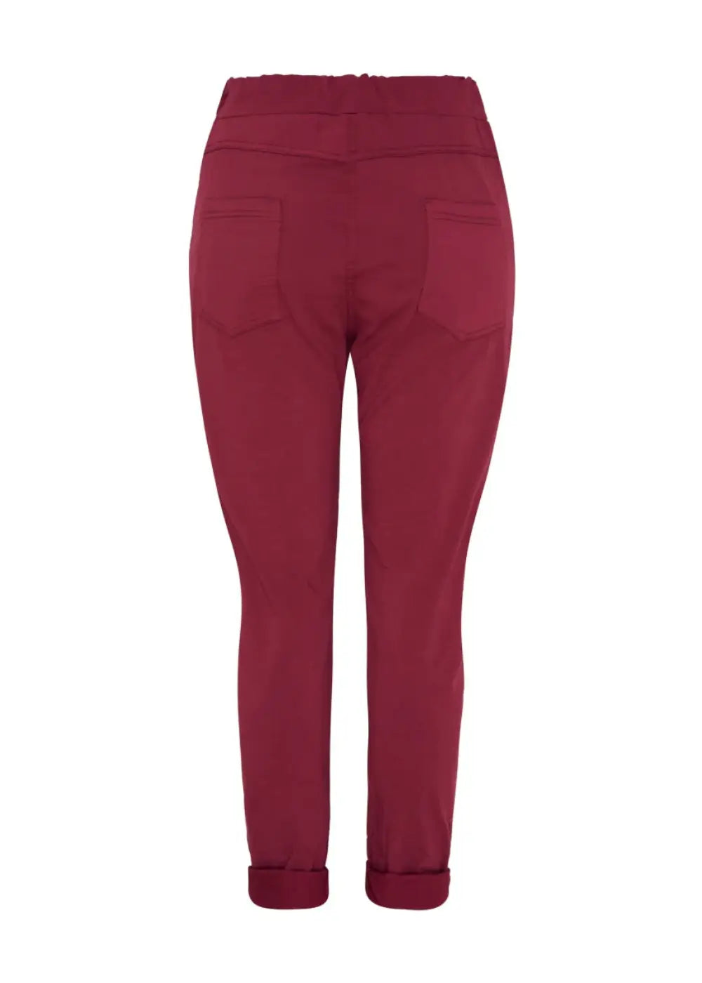 Violetinpunaiset rennot stretch-housut korkealla vyötäröllä, joustava materiaali, kapeneva lahje ja käytännölliset taskut arkeen.