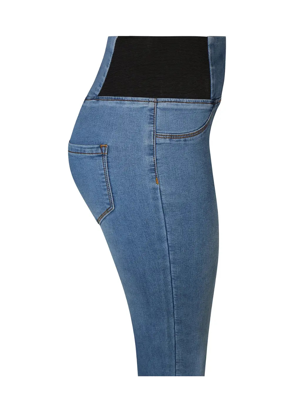 Keskisiniset jegginsit naisille, korkea vyötärö, joustava kuminauha, valetaskut edessä, takataskut, mukavat arkeen.