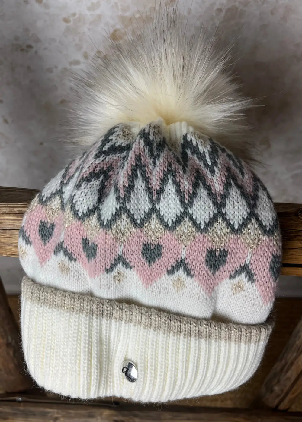 Kuviollinen talvipipo tupsulla - VALKOINEN 1125