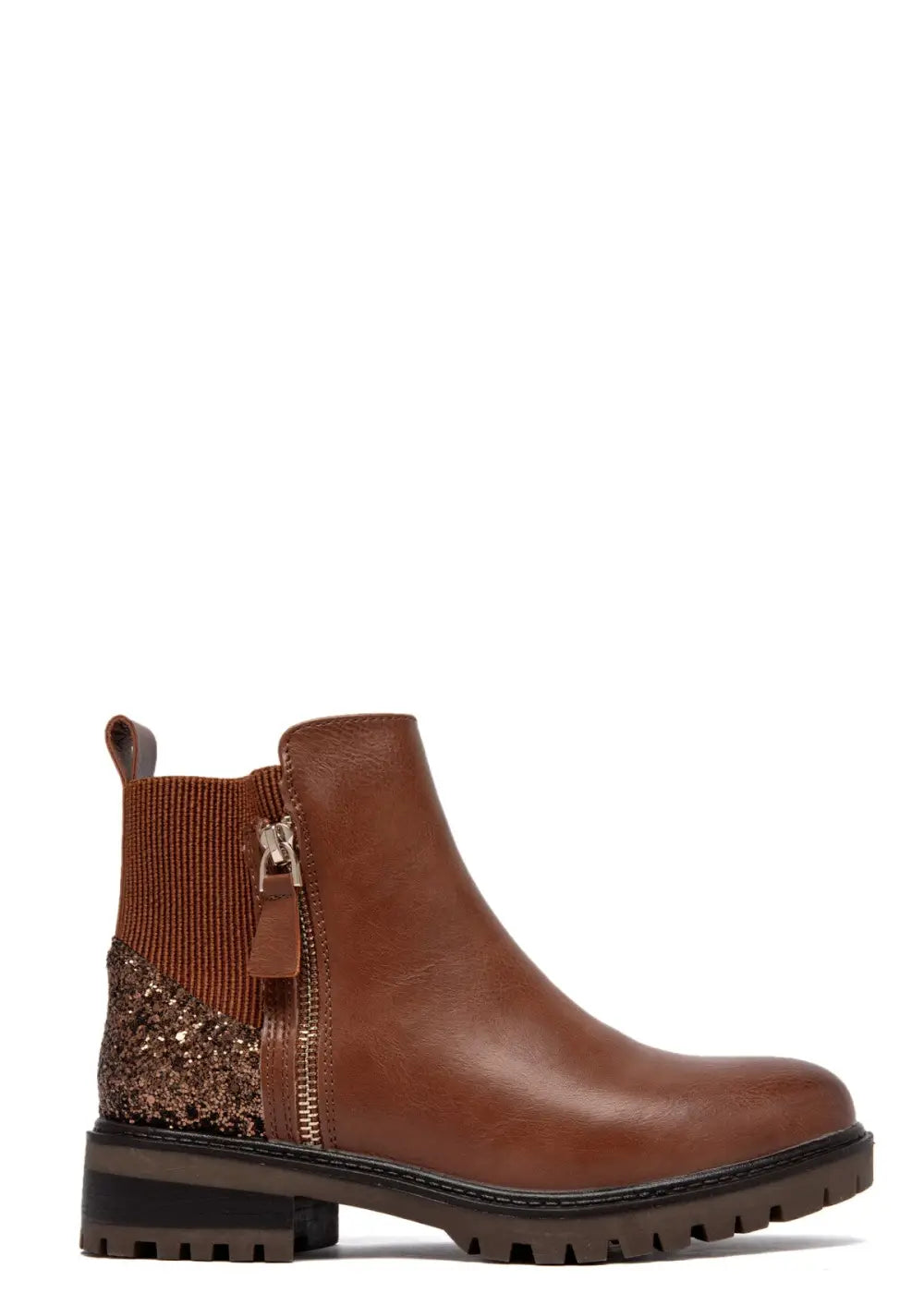 Kamelinsävyiset nilkkurit kimaltavalla kantapäällä, joustavalla resorilla ja vetoketjuilla – tyylikkäät arkeen ja juhlaan