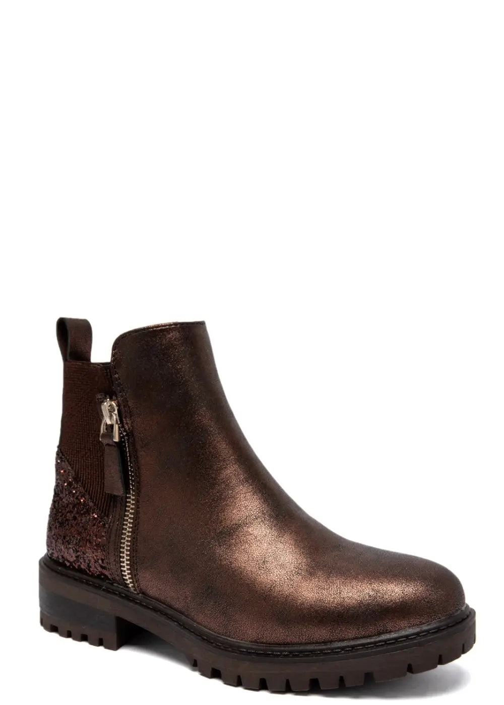 Ruskeat nilkkurit kimaltavalla kantapäällä, joustavalla resorilla ja vetoketjuilla – tyylikkäät arkeen ja juhlaan