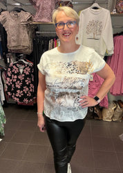 Naisten lyhythihainen pusero strassikoristeella, kimaltava etuosa, joustava takaosa, O-pääntie ja holkkihihat juhlaan ja vapaa-aikaan