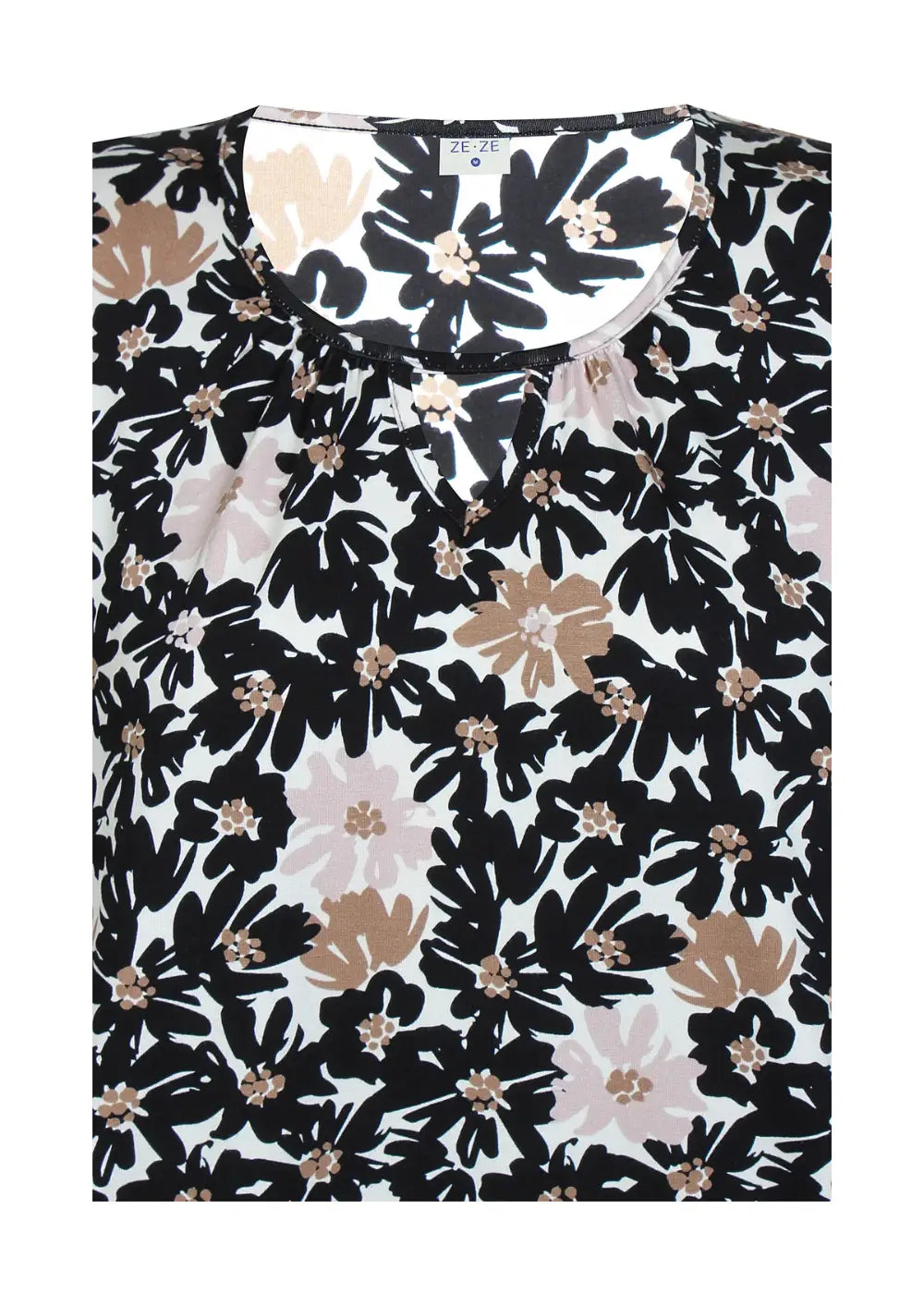 Naisten beige trikoopaita, pehmeä ja joustava materiaali, holkkihihat, O-pääntie ja pussimainen helma