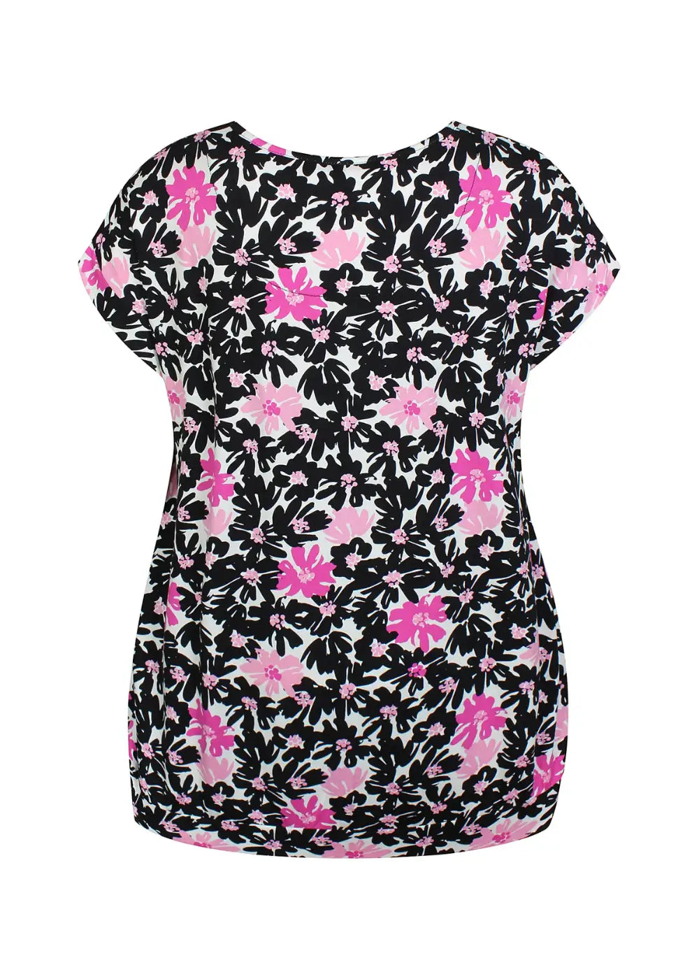 Naisten pinkki trikoopaita, pehmeä ja joustava materiaali, holkkihihat, O-pääntie ja pussimainen helma