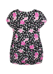 Naisten pinkki trikoopaita, pehmeä ja joustava materiaali, holkkihihat, O-pääntie ja pussimainen helma