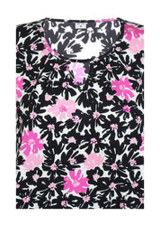 Naisten pinkki trikoopaita, pehmeä ja joustava materiaali, holkkihihat, O-pääntie ja pussimainen helma