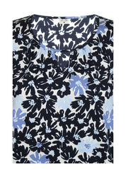 Naisten sininen trikoopaita, pehmeä ja joustava materiaali, holkkihihat, O-pääntie ja pussimainen helma