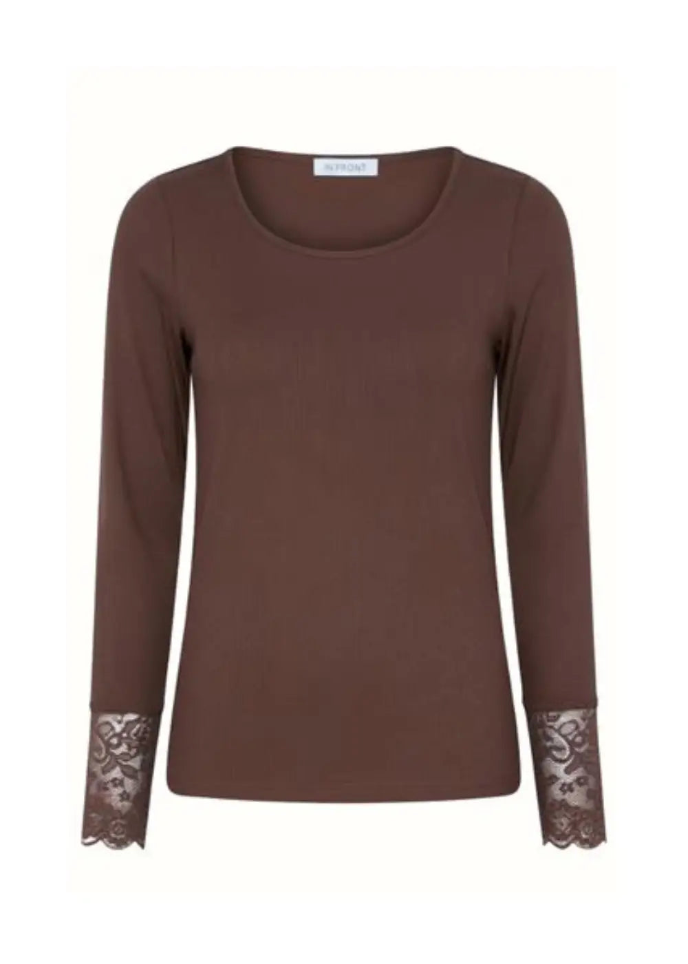 Ruskea ribbipusero naisellisella istuvuudella, pitsihihansuilla ja täysmittaisilla hihoilla arkeen ja juhlaan.