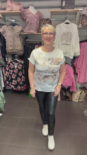 Naisten lyhythihainen pusero strassikoristeella, kimaltava etuosa, joustava takaosa, O-pääntie ja holkkihihat juhlaan ja vapaa-aikaan