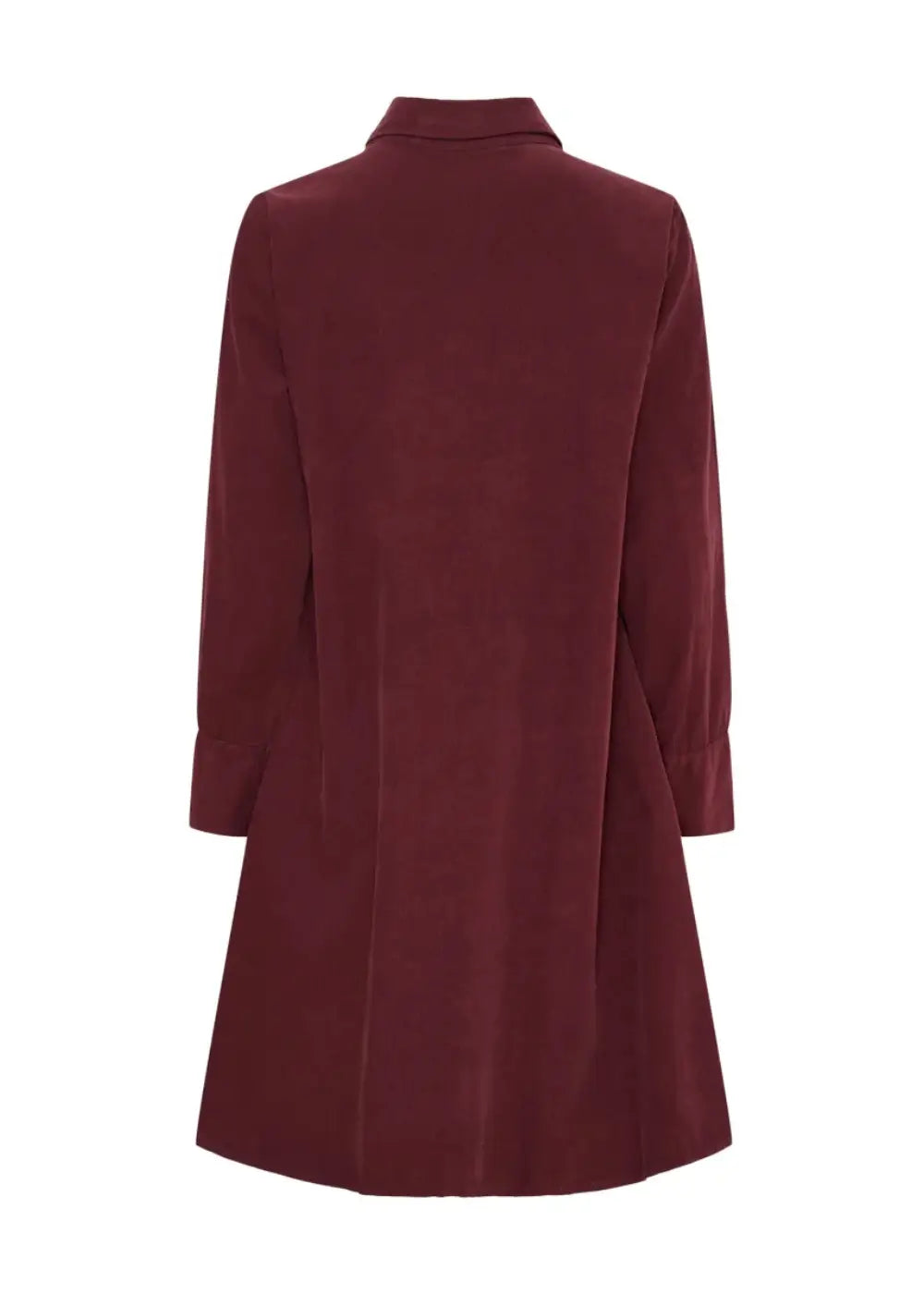 Naisellinen samettipaitamekko napituksella ja kauluksella, leveä helma, laskokset ja taskut – elegantti valinta arkeen ja juhlaan.