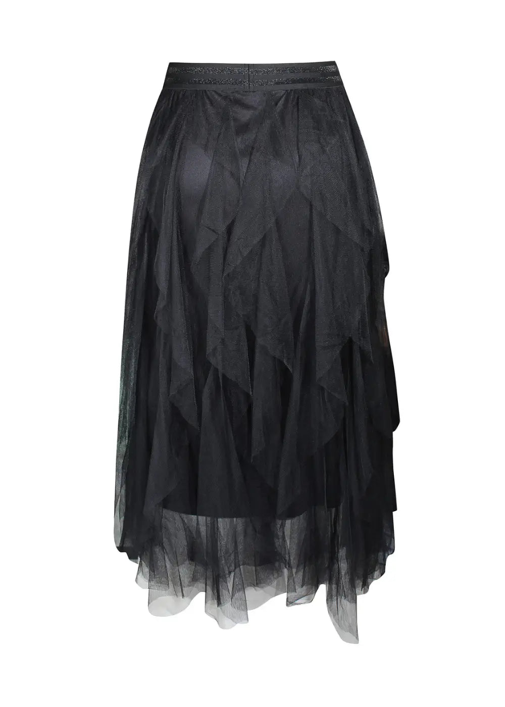 Ihastuttava tyllihame röyhelöillä, A-linjainen, kuminauhavyötäröllä ja kiinteällä alushameella, sopii myös tanssiin