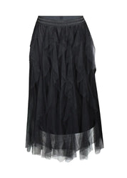 Ihastuttava tyllihame röyhelöillä, A-linjainen, kuminauhavyötäröllä ja kiinteällä alushameella, sopii myös tanssiin