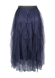 Ihastuttava tyllihame röyhelöillä, A-linjainen, kuminauhavyötäröllä ja kiinteällä alushameella, sopii myös tanssiin